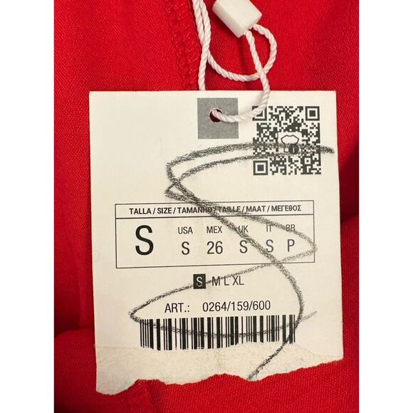 Zara Women’s Red Wide Leg Pant Flowy Side Leg Slits Ties Size Small NWT - Picture 4 of 9